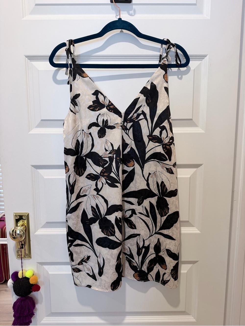 Sam & Lavi Floral Tie-Shoulder Slip Dress in Cream and Black